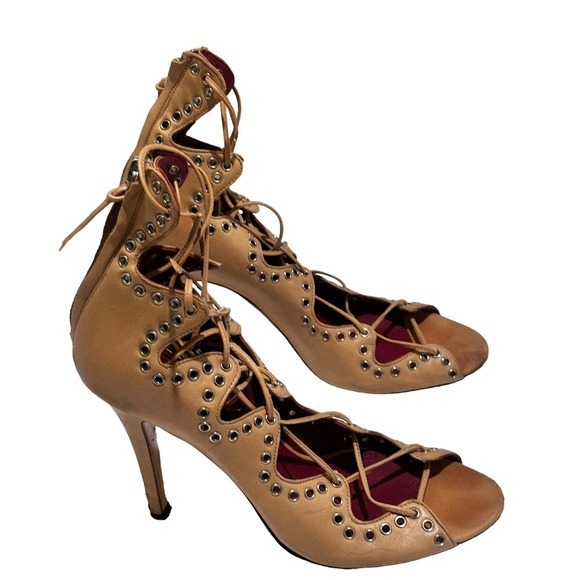 Isabel Marant Lelie Ghillies Leather Lace-Up Sandals in‎ Taupe size 39 US 8 - Picture 11 of 13